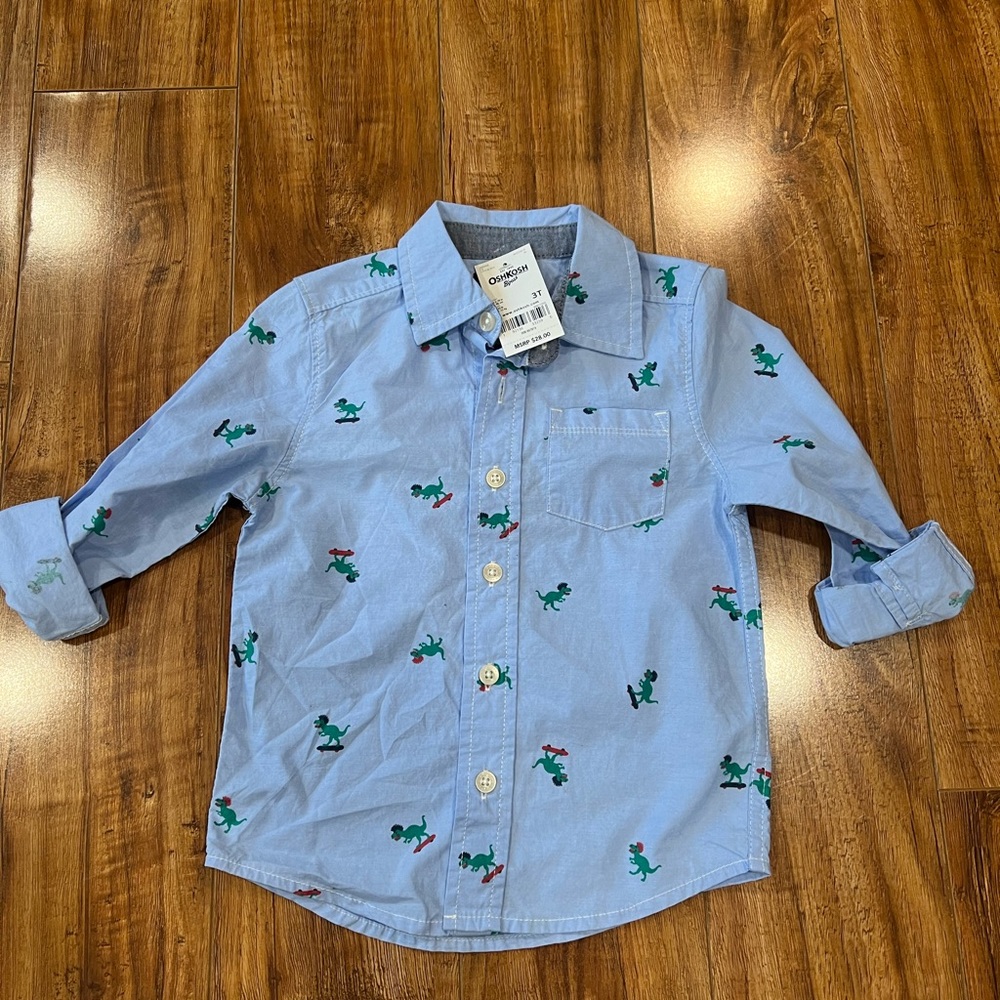 OshKosh B’gosh boys 3T collared button down Dinosaur long sleeve NEW